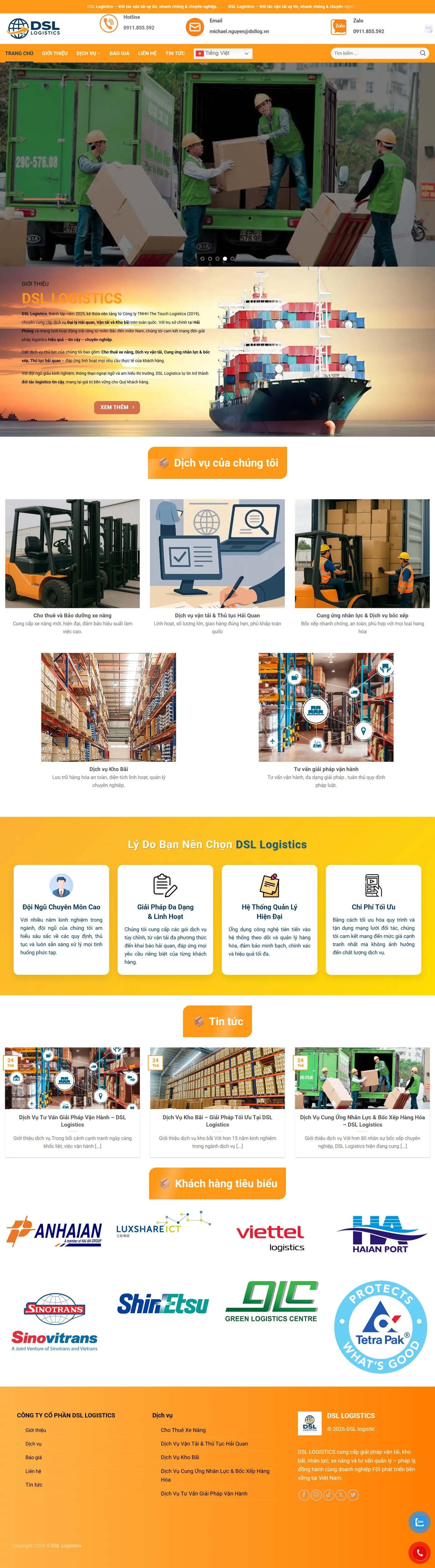 DSL Log - Website logistics - dự án website do 72webops triển khai